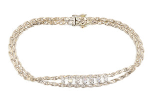 Estate 18KT Two Tone Fancy Two Strand 0.48 ctw Round Diamond 8" Fancy Bracelet