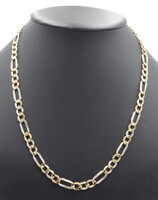 Two Tone 10KT Yellow Gold 7.3mm Diamond Cut Figaro Chain Necklace 22.5" - 16.8g