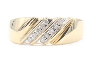 Diagonal 2-Row 0.16 Ctw Round Diamond 10KT Yellow Gold Channel Wedding Band Ring