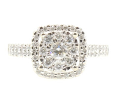 0.90 ctw Round Diamond Double Square Halo 14KT White Gold Engagement Ring 3.5g