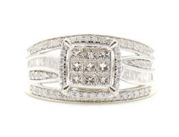 1.50 ctw Princess, Round, & Baguette Cut Diamond 10KT White Gold Engagement Ring