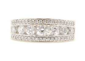 Estate 1.30 Ctw Round Diamond 14KT White Gold 3-Row Wedding Band Ring 7.06g
