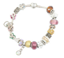 9" Sterling Silver 925 Pandora Moments Heart Bracelet with Non-Silver Charms
