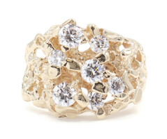 Men's Estate Round Cubic Zirconia 14KT Yellow Gold High Shine Round Nugget Ring
