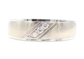 Diagonal 0.15 Ctw Round Diamond 10KT White Gold Satin-Finish Wedding Band by MGW