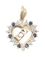 Estate Open Heart 0.18 Ctw Lab-Created Sapphire & Diamond Accent "Love" Pendant