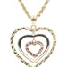 10KT Tri-Color Gold Triple Dangling Hearts Pendant on 14KT Rope Necklace 18" 