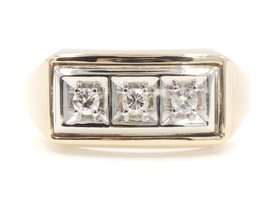 Men's 3-Stone 10KT Two-Tone Gold 0.18 Ctw Round Diamond Statement Ring TG - 4.6g