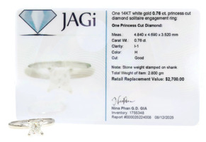 JAGi 0.76 Ct Princess Cut Diamond 14KT White Gold Solitaire Engagement Ring 2.8g