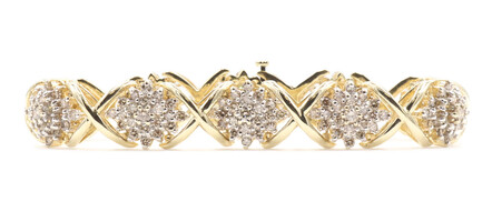 Estate 14KT Yellow Gold 5.00 ctw Round Diamond Cluster Tennis Bracelet - 34.8g