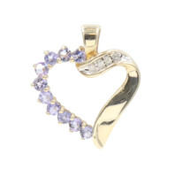 10KT Yellow Gold Purple Cubic Zirconia and Round Diamond Heart Necklace Pendant
