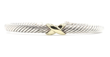 David Yurman X Classic Cable Station Bracelet 14KT Gold & 925 Silver 5mm Bangle