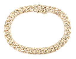 10KT Yellow Gold 7.6mm Wide Curb Link Chain 7.5" High Shine Bracelet 10.6g AMORO