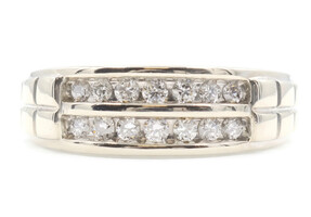 Men's 10KT White Gold Two Row 0.42 ctw Round Diamond 7.9mm Wide Estate Band Ring
