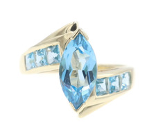 2.35 Ctw Marquise & Square-Cut Blue Topaz 10KT Yellow Gold Channel Bypass Ring