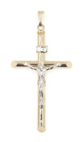 Religious 10KT Two-Tone Gold Classic Inri Crucifix Cross Pendant 1.8" - 1.13g