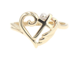 Women's Religious 10KT Yellow Gold 11.6mm Open Heart Cross Ring by PSCO 1.62g