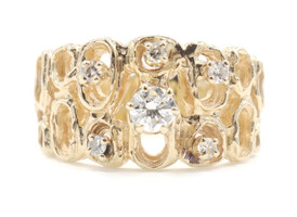 Men's Estate 14KT Yellow Gold 0.35 ctw Round Diamond Abstract Wide Band Ring 