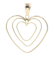 Estate 14KT Yellow Gold Unique Triple Heart High Shine Large 1.8" Heart Pendant