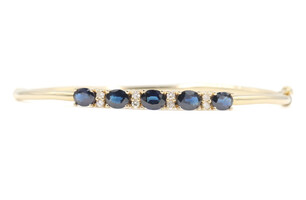 Natural 1.75 Ctw Oval Sapphire & Round Diamond 14KT Yellow Gold Bangle Bracelet