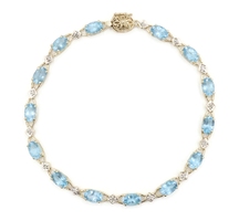 Alternating 5.30 Ctw Blue Topaz & Round Diamond 10KT Gold Tennis Bracelet 7.5"