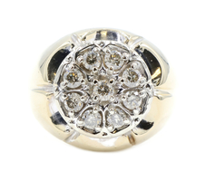 Men's Large 10KT Yellow Gold 1.00 ctw Round Diamond 18.9mm Round Cluster Ring 