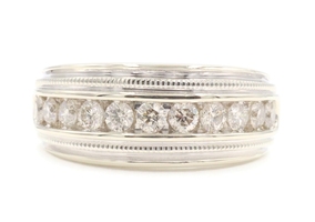 Channel-Set 1.65 Ctw Round Cut Diamond 14KT White Gold Wedding Band Ring 12.49g