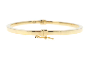 Women's Italy 14KT Yellow Gold High Shine Spring Hinge Bangle Bracelet 7" - 4.6g