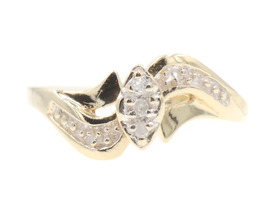 10KT Yellow Gold 0.03 Ctw Single-Cut Diamond Marquise Cluster Bypass Ring 2.22g