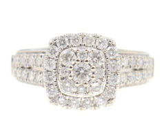 Double Halo 1.32 Ctw Round Diamond 14KT White Gold 2-Row Engagement Ring 5.26g