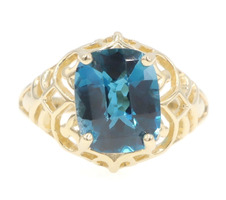 Women's 3.0 Ct London Blue Topaz Gemstone 14KT Yellow Gold Filigree Ring 4.5g
