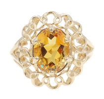 Women's Solitaire 1.95 Ct Oval Citrine 14KT Yellow Gold Filigree Cocktail Ring