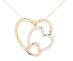 Diamond-Cut 14KT Tri-Color Gold Triple Heart Pendant on 14KT Thin Box Chain 19"