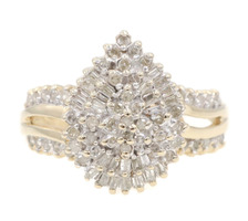 Women's 0.75 Round & Baguette Diamond Pear Cluster 10KT Yellow Gold Bypass Ring