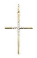 Religious 14KT Two-Tone Gold Classic Diamond-Cut Cross Pendant 1.6" - 1.18 Grams