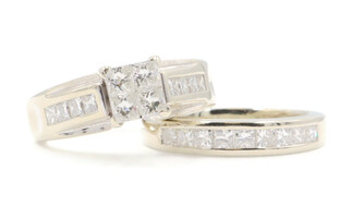 2.15 ctw Princess Cut Channel Set 14KT White Gold Women's Wedding Ring Set 11.1g