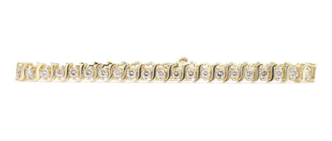 3.00 ctw Round Diamond S-Link 14KT Yellow Gold 7" Estate Tennis Bracelet - 10.8g