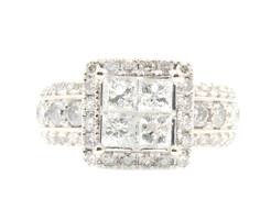 3.25 Ctw Princess & Round Diamond 14KT White Gold Square Halo Engagement Ring 9g