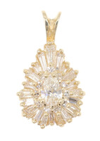 1.60 Ctw Pear, Round & Baguette Diamond 14KT Gold Teardrop Cluster Pendant 2.24g
