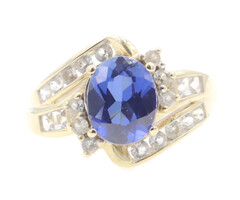 1.90 ctw Lab Created Blue and White Oval and Round 10KT Yellow Gold Estate Ring