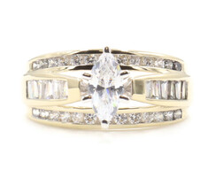Estate 10KT Yellow Gold Marquise Baguette & Round CZ Channel Set Engagement Ring