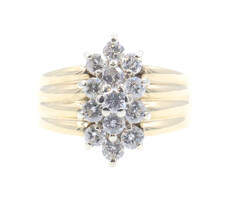 Estate 0.90 ctw Round Diamond Marquise Cluster 14K Yellow Gold Women's Ring 5.6g