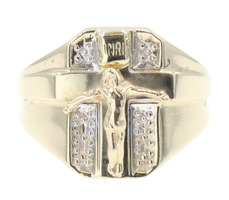 Classic 10KT Yellow Gold Inri Crucifix/Jesus on Cross Ring Size 7 by MA - 3.72g