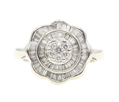 EFFY 0.70 ctw Round & Baguette Diamond Double Halo 14KT White Gold Cluster Ring