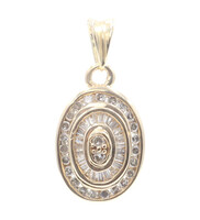 10KT Yellow Gold 0.60 ctw Round and Baguette Diamond Double Halo Oval Pendant 