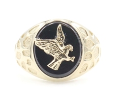 Men's Estate Black Onyx Eagle Signet Ring 10KT Yellow Gold Nugget Style Ring 