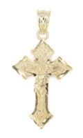 Religious 10KT Yellow Gold Diamond-Cut Mesh Crucifix Necklace Pendant 1.3" ASK