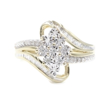 Women's 0.46 Ctw Round & Baguette Diamond 10KT Gold Marquise Cluster Ring JTW 3g