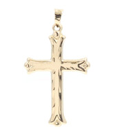 Classic Textured 14KT Yellow Gold Religious Cross Necklace Pendant by JCI 1.2"