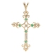 0.15 ctw Round Emerald & Diamond 14KT Yellow Gold Filigree Cross 1.4" Pendant  